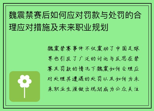 魏震禁赛后如何应对罚款与处罚的合理应对措施及未来职业规划